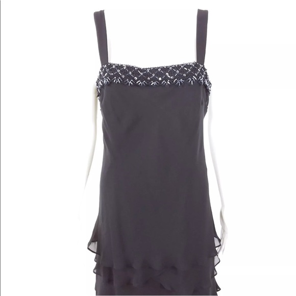 SL Fashions Dress Black Beaded Ruffle Tiered NWOT - Picture 2 of 8